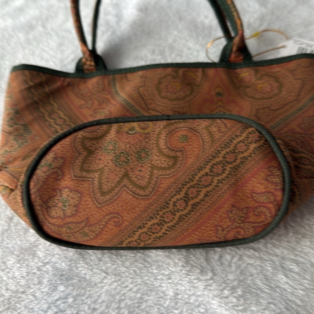 Etro Mini Satchel European Luxury Top Handle Bag Paisley Print Amber & Green - Picture 3 of 8
